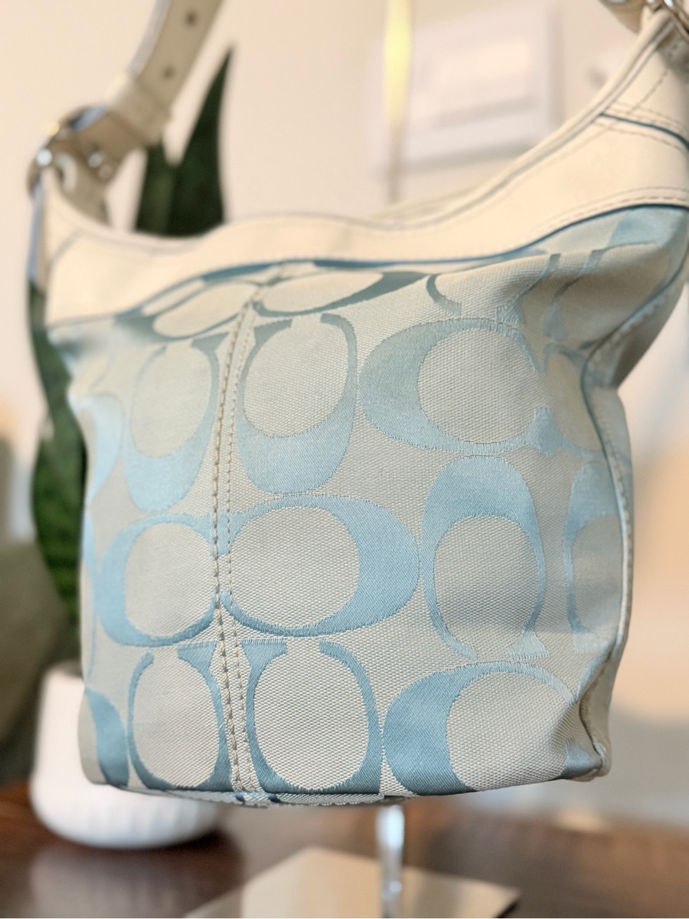 Coach Bleeker Signature Jacquard Blue Convertible Bucket Bag F13358 - Picture 3 of 13